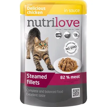 Krmivo pro kočku Nutrilove filety s omáčkou v kapsičce pro kočku kuřecí 85 g