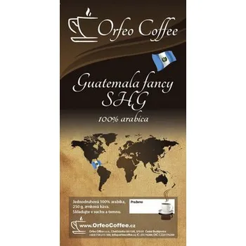Káva Orfeo Coffee Guatemala Fancy SHG zrnková káva 250 g – Prémiová káva s bohatými čokoládovými a ovocnými tóny Orfeo Coffee Guatemala Fancy SHG zrnková káva pochází z guatemalských plantáží, kde jsou kávová zrna pěstována v nadmořské výšce (SHG – Strictly Hi