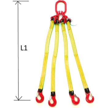 Upínací popruh Zvedací plochý pás čtyřpramenný s okem a háky 6300kg HBG4-030-LHO, Délka pásu/smyčky 1 m