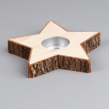 Vánoční dekorace Svícen hvězda dřevo 15cm natural (17H5050)