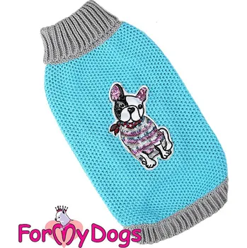 Obleček pro psa FOR MY DOGS Obleček pro psy – svetr TURQUOISE FRENCHIE, tyrkysový Velikost: 18/XL–20/XXL