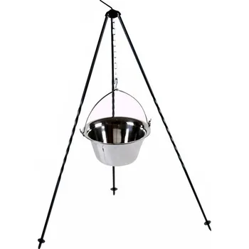 Kempingové nádobí Souprava trojnožka 1 m + kotlík nerez 6 l (trojnožka 1 m s řetízkem a háčkem k nastavení výšky kotlíku a kotlík na guláš nerez Klasik 6 L)