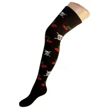 Dámské ponožky Nadkolenky třešně s lebkou, Velikost: UK- 4-7, EU ( 37-42 ), Barva Vícebarevná Gift3 1214