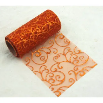 Stuha Organza stuha glitr arabeska 12cm/9 m - měděná