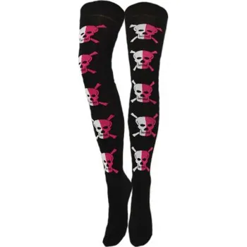 Dámské ponožky Nadkolenky s lebkami, Velikost: UK- 4-7, EU ( 37-42 ), Barva Růžová Gift3 1207