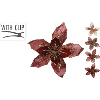 Vánoce Květ na klipu 25 cm - mix/1ks
