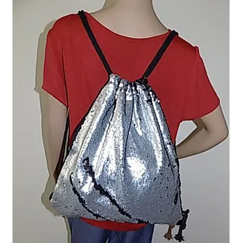 Kabelka Vak flitrový stříbrný-černý (Vak na záda, batůžek)