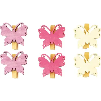 Dřevění motýli s kolíčkem 4 cm, 6 ks