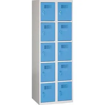 Malow Svařovaná šatní skříň Eric odlehčená, 10 boxů, cylindrický zámek, šedá/sv. modrá