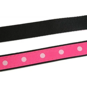 Upínací popruh Popruh polypropylenový 25mm pošitý, černý + růžový puntík, galanterie, metráž