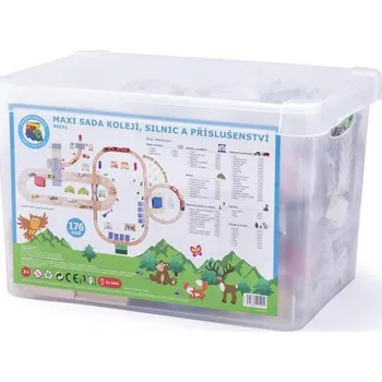 Vláček a vláčkodráha Woody Maxi sada kolejí, silnic a příslušenství