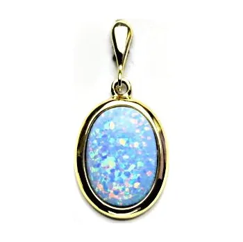 Přívěsek Zlatý přívěsek, syntetický světle modrý opál, žluté zlato - P 1454/22 (opál 14x10 mm)