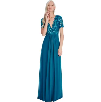 Dámské šaty GODDIVA Dlouhé plesové šaty LAUREN modrozelené Barva: Modrá, Velikost: 38