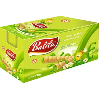 Trubičky BALILA 15 g Pistácie (balení 48 ks) (Kukuřičné trubičky s náplní / bezlepkové)