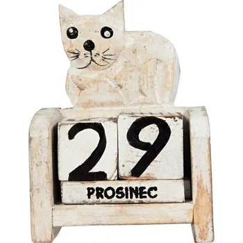 Kalendář Kalendář dřevěný Kočka ležící 10 cm bílá