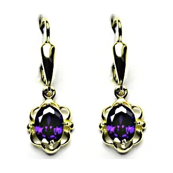 Náušnice Zlaté náušnice, zirkon ametyst, žluté zlato, NK 1140/20