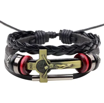 Náramek Amparo Miranda® Kožený náramek Golden Cross 40554 černý