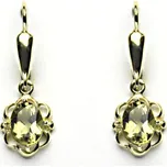 Zlaté náušnice, přírodní olivový křemen, žluté zlato, NK 1140/20