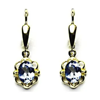 Náušnice Zlaté náušnice, synt. světlý akvamarin, žluté zlato, NK 1140/20