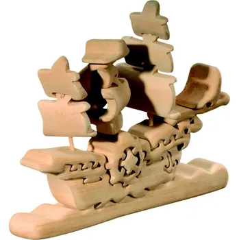 Vánoční dekorace Ornatis Dřevěné 3D puzzle Loď Provedení: Přírodní bez malování, Velikost stojících figur dospělých postav: 29 cm