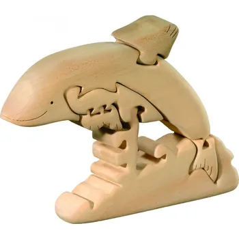 Vánoční dekorace Ornatis Dřevěné 3D puzzle Delfín Provedení: Přírodní bez malování, Velikost stojících figur dospělých postav: 16 cm