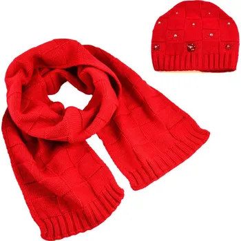 Čepice Set z vlny šála a čepice - červený
