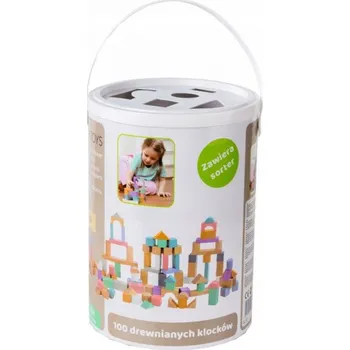 Eco Toys Dřevěné kostky v kyblíku pastelové barvy 100 ks Dřevěná hračka Eco Toys Dřevěné kostky v kyblíku pastelové barvy 100 ks