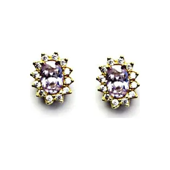 Náušnice Zlaté náušnice Kate, zirkon lavender, čiré zirkony, žluté i bílé zlato, NŠ 1480