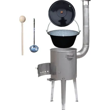 Kempingové nádobí Smaltovaný kotlík 13 L (1,2 mm) + nerezová kotlina 36 cm LUXUS + naběračka a vařečka