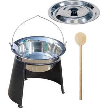 Kempingové nádobí Nerezový kotlík 10 L (0,8 mm) + nerezová poklice + vařečka + chránič plamene