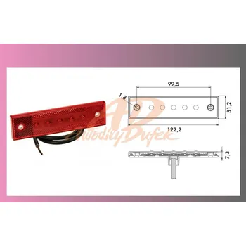 Příslušenství osvětlení automobilu světlo obrys.LED červené 12/24V- PRO-SUPER-FLAT+kabel 0,5m/5-ledek//