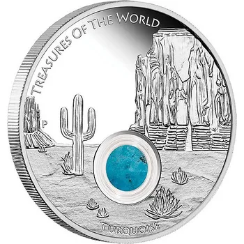 POKLADY SVĚTA SEVERNÍ AMERIKA TYRKYS coin Treasures of the World North America Turquoise - 1 oz stříbrná mince