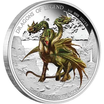 DRAČÍ LEGENDY TŘÍHLAVÝ DRAK coin Dragons of Legend Three-Headed Dragon - 1 oz stříbrná mince