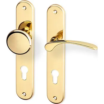 Dveřní kování Dveřní kování JANA OV mosaz kl.+koule (Mosazná dveřní klika s oválným štítem, s lesklým povrchem , vhodná pro interiér.)