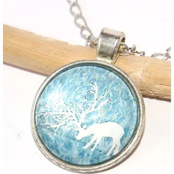 Řetízek Řetízek Fashion Jewerly - Amulet Jelen s velkými parohy, Lesní ochránce, Přítomnost, Blue Retro 2543