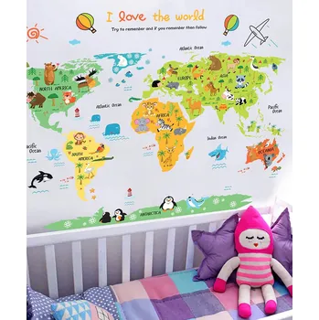 Samolepící dekorace Cartoon zvířecí mapa světa