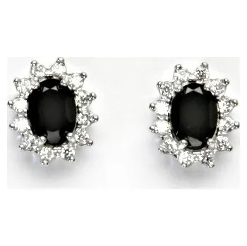 Drahý kámen Zlaté náušnice Kate, bílé i žluté zlato, přírodní černý spinel (pleonast), čiré zirkony, NŠ 1480