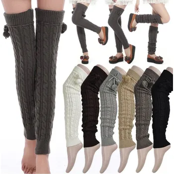 Dámské punčochy V&V Pletené návleky s bambulkami - khaki