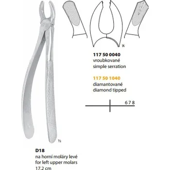 Kleště Medin Kleště extrakční D18 na horní moláry levé 17.2cm DIAMANT