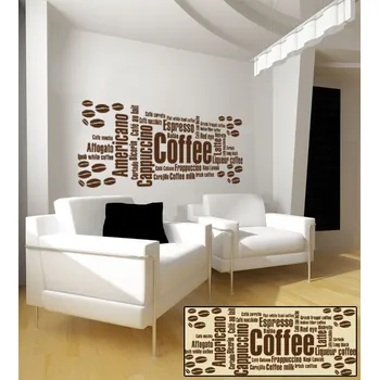 Samolepící dekorace Samolepka na zeď Nápis na stěnu - Coffee, 120 x 48 cm (dekorace na zeď)