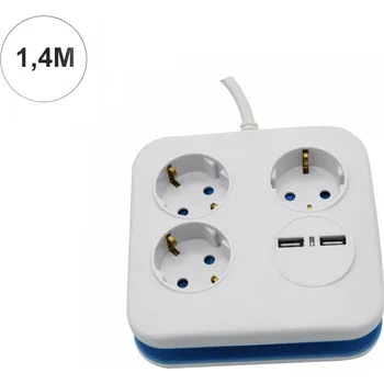 Prodlužovací kabel Prodlužovačka 1,4m, 3 zásuvky, 2xUSB, 16A, IP20