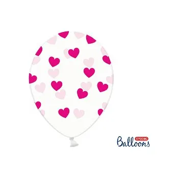 Balónek Balonek latexový transparentní s růžovými srdíčky