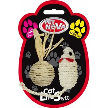 Hračka pro kočku Pet Nova Sisalový set - myš a balonek