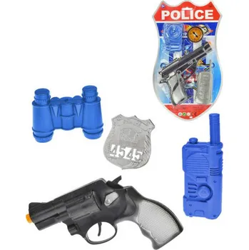 Dětská zbraň Pistole policejní klapací 18cm + foťák/dalekohled set s doplňky 4ks na kartě