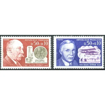 Poštovní známka Post France (1971) MiNr. 1751 - 1752 ** - Francie - Osobnosti - Victor Grignard, chemik; Henri Farman, letecký průkopník, letadlo z roku 1908