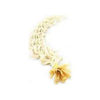 Příčesek Vlasy evropského typu k prodlužování keratinem 60cm kudrnaté - platina 1 pramen 0,7 gramů