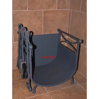 Krbové nářadí Kovaný koš na dřevo Věra mini + krbové nářadí