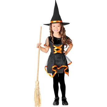 Karnevalový kostým Guirca Fiestas Španělsko Kostým černo-oranžová čarodějnice D varianta: 10 až 12 let
