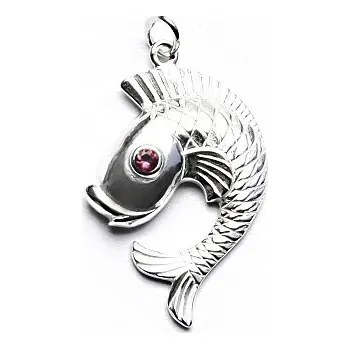 Přívěsek Stříbrný přívěsek, ryba, zirkon rubín, P 463