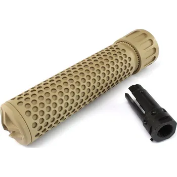 Sportovní střelba Big Dragon Rychloupínací tlumič KAC QDC s kompenzátorem, 175mm - pískový TAN